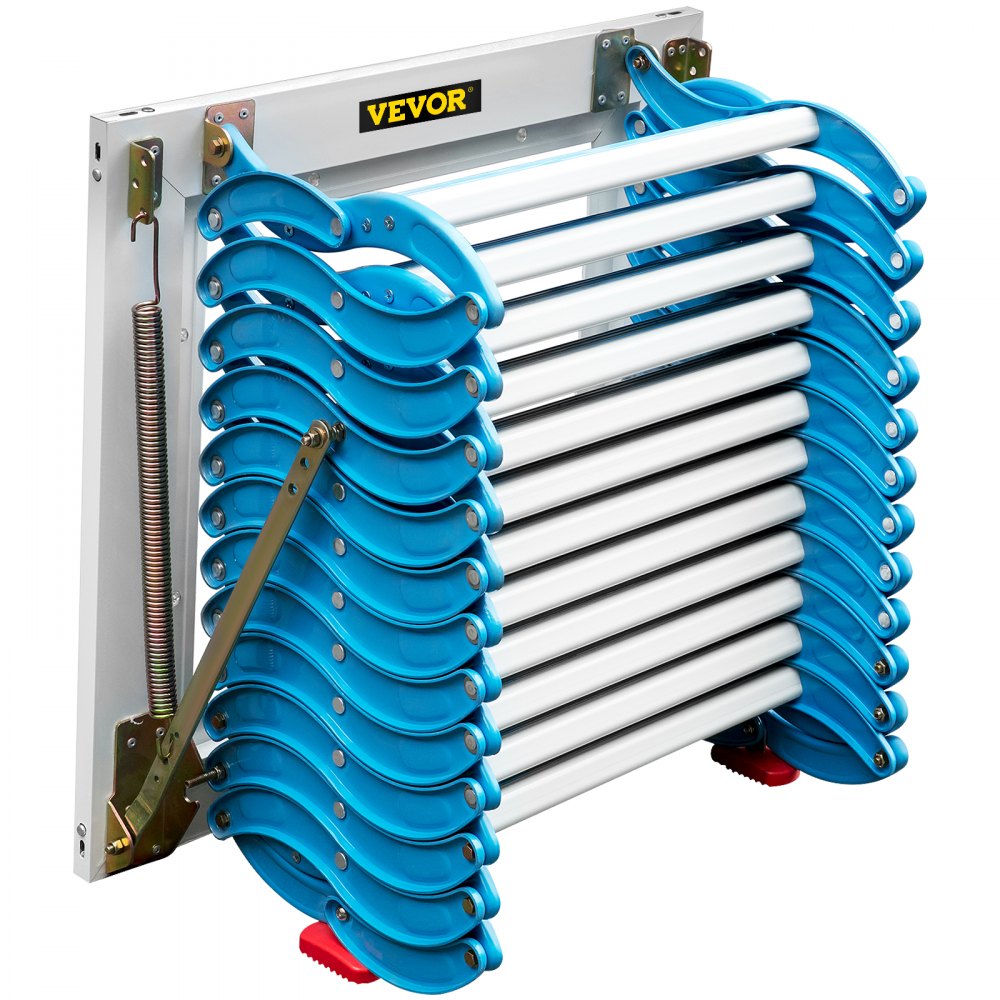 Escaleras de ático abatibles VEVOR de 12 peldaños, escalera de acceso a ático de aleación, escalera abatible azul, escalera plegable de pared para ático, escalera retráctil con reposabrazos, 3 m de altura.