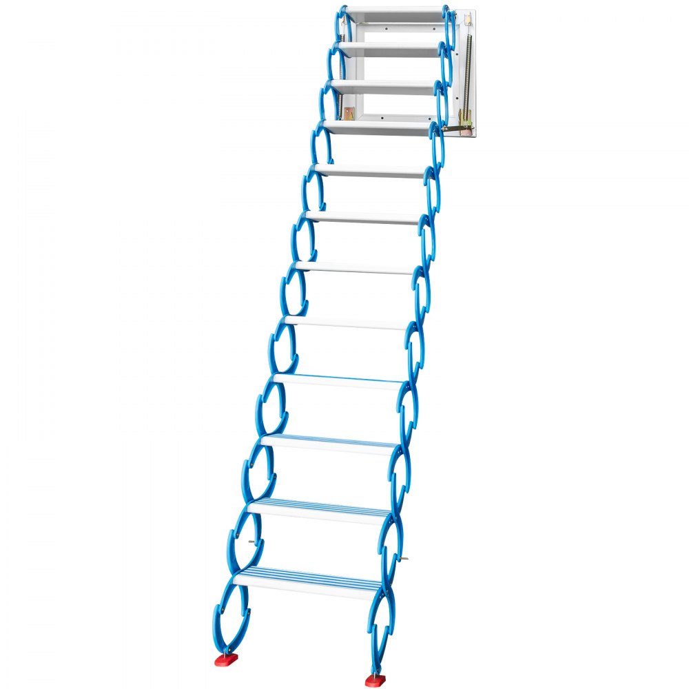 Escaleras de ático abatibles VEVOR de 12 peldaños, escalera de acceso a ático de aleación, escalera abatible azul, escalera plegable de pared para ático, escalera retráctil con reposabrazos, 3 m de altura.