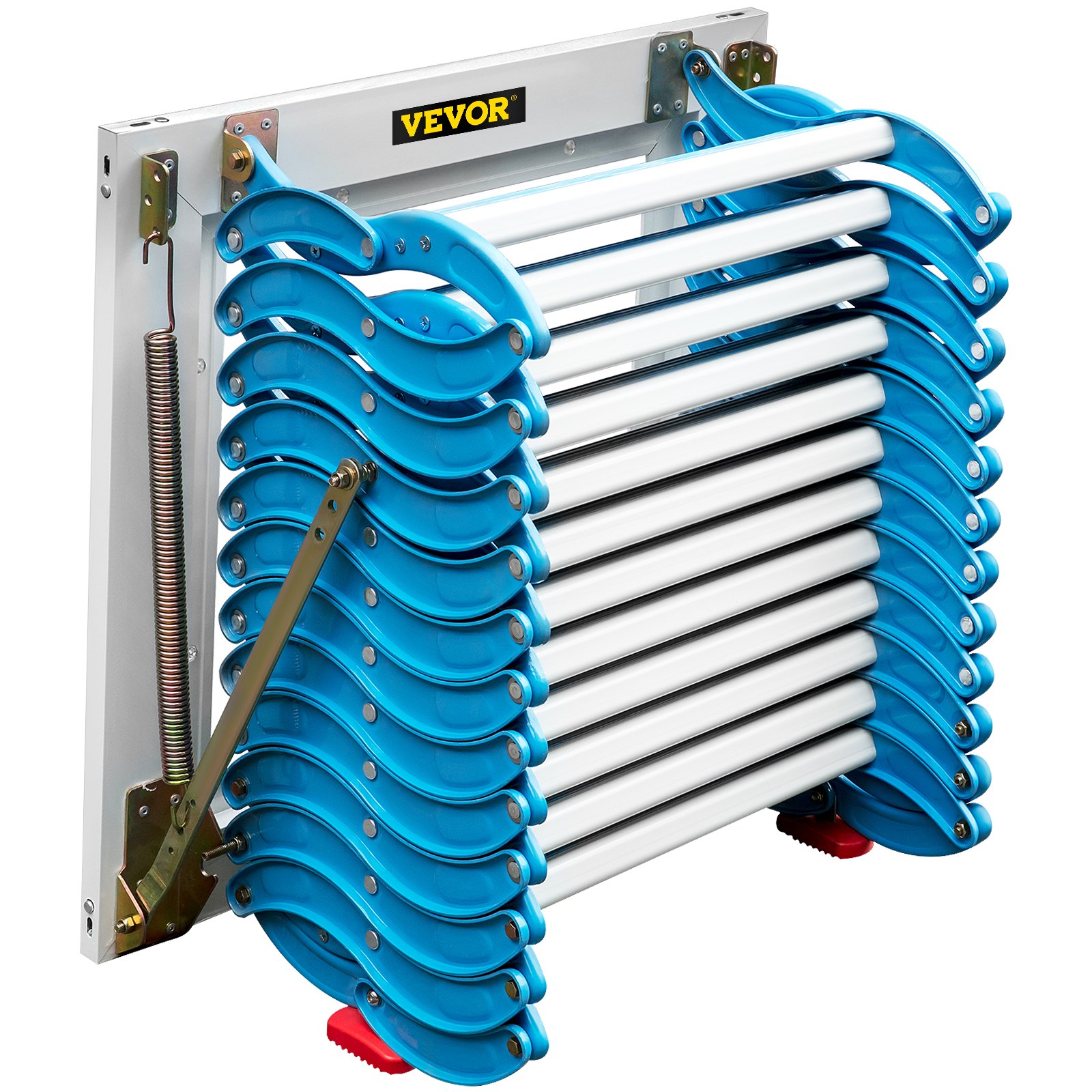 Escaleras de ático abatibles VEVOR de 12 peldaños, escalera de acceso a ático de aleación, escalera abatible azul, escalera plegable de pared para ático, escalera retráctil con reposabrazos, 3 m de altura.