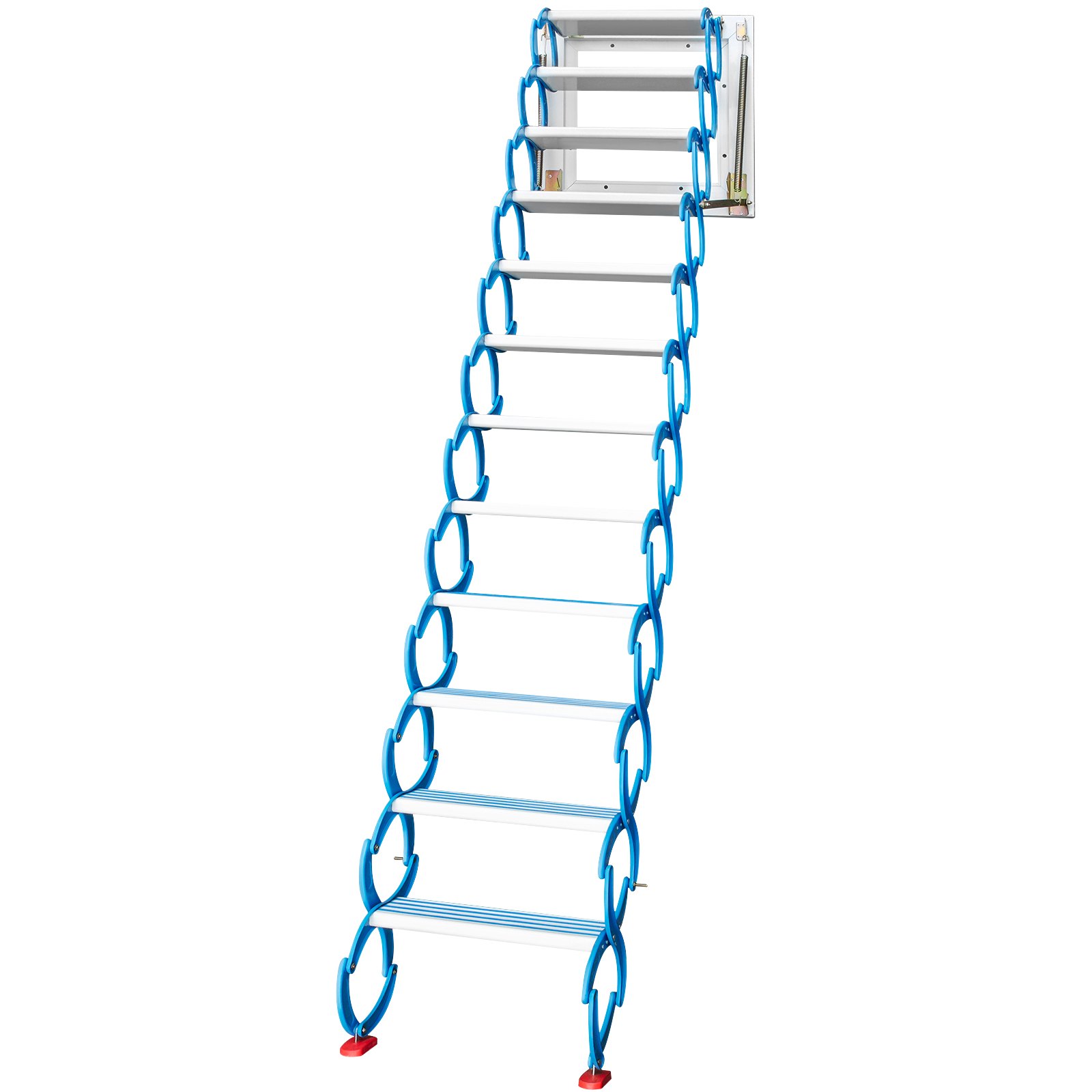 Escaleras de ático abatibles VEVOR de 12 peldaños, escalera de acceso a ático de aleación, escalera abatible azul, escalera plegable de pared para ático, escalera retráctil con reposabrazos, 3 m de altura.