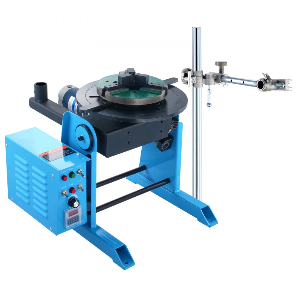 Posicionador de soldadura giratorio VEVOR de 50 kg, mesa giratoria de posicionamiento de soldadura de 0 a 90°, 0,5 a 6 RPM, 120 W, con mandril de torno de 3 mordazas de 12,4 pulgadas y soporte para soplete de soldadura para corte, rectificado, ensamblaje y pruebas.