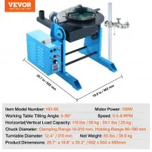 VEVOR Posicionador de soldadura rotativo 50 kg, mesa giratoria de posicionamiento de soldadura de 0-90° 0,5-6 RPM 120 W, con portabrocas de torno de 3 mordazas de 12,4 pulgadas y soporte para soplete de soldadura para cortar, esmerilar, ensamblar, probar