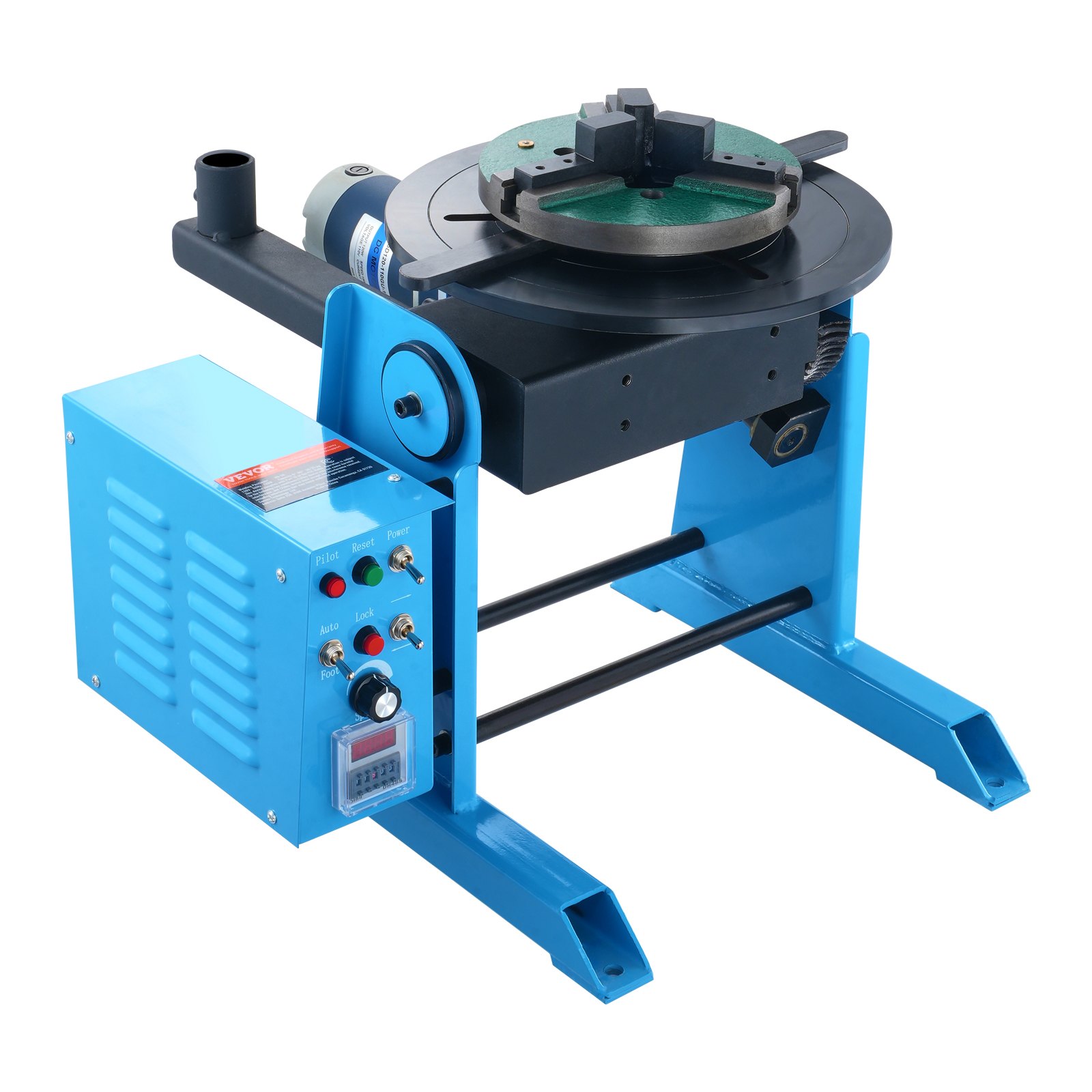 Posicionador de soldadura giratorio VEVOR de 50 kg, mesa giratoria de posicionamiento de soldadura de 0 a 90°, 0,5 a 6 RPM, 120 W, con mandril de torno de 3 mordazas de 12,4 pulgadas y soporte para soplete de soldadura para corte, rectificado, ensamblaje y pruebas.