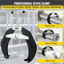 Abrazadera de tubería VEVOR, de 5 a 12 pulgadas, ultra abrazadera de alta resistencia con tornillos de acción rápida, herramienta de alineación de tubería de acero con diseño liviano, negro