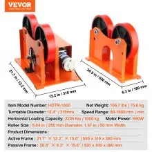 VEVOR Rodillo de varillaje de rodillos giratorios de 110 V, rodillo giratorio de soldadura de carga de 1000 kg/2205 lbs, diámetro de 25-1400 mm, posicionador de soldadura giratorio de 80-1600 mm/min y soporte de antorcha de soldadura para soporte de equipos de soldadura