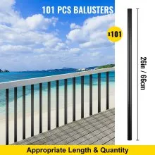 Balaustres de cubierta VEVOR, paquete de 101 husillos de cubierta de metal, balaustre de escalera de 26 x 0,75 pulgadas con tornillos, barandilla de cubierta de aleación de aluminio para madera y cubierta compuesta, balaustre circular para porche de cubierta de escalera al aire libre