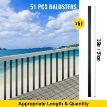Balaustres de cubierta VEVOR, paquete de 51 husillos de cubierta de metal, balaustre de escalera de 36 x 0,75 pulgadas con tornillos, barandilla de cubierta de aleación de aluminio para madera y cubierta compuesta, balaustre circular para porche de cubierta de escalera al aire libre