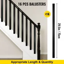 Balaustres de cubierta VEVOR, paquete de 16 husillos de cubierta de metal, balaustre de escalera de 29.5 x 1 pulgada con tornillos, barandilla de cubierta de aleación de aluminio para madera y cubierta compuesta, balaustre elegante para porche de cubierta de escalera al aire libre