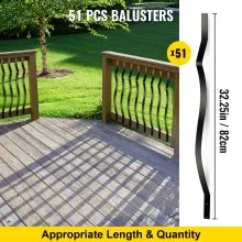 Balaustres de cubierta VEVOR, paquete de 51 husillos de cubierta de metal, balaustre de escalera de 32.25 x 1 pulgada con tornillos, barandilla de cubierta de aleación de aluminio para madera y cubierta compuesta, balaustre elegante para porche de cubierta de escalera al aire libre