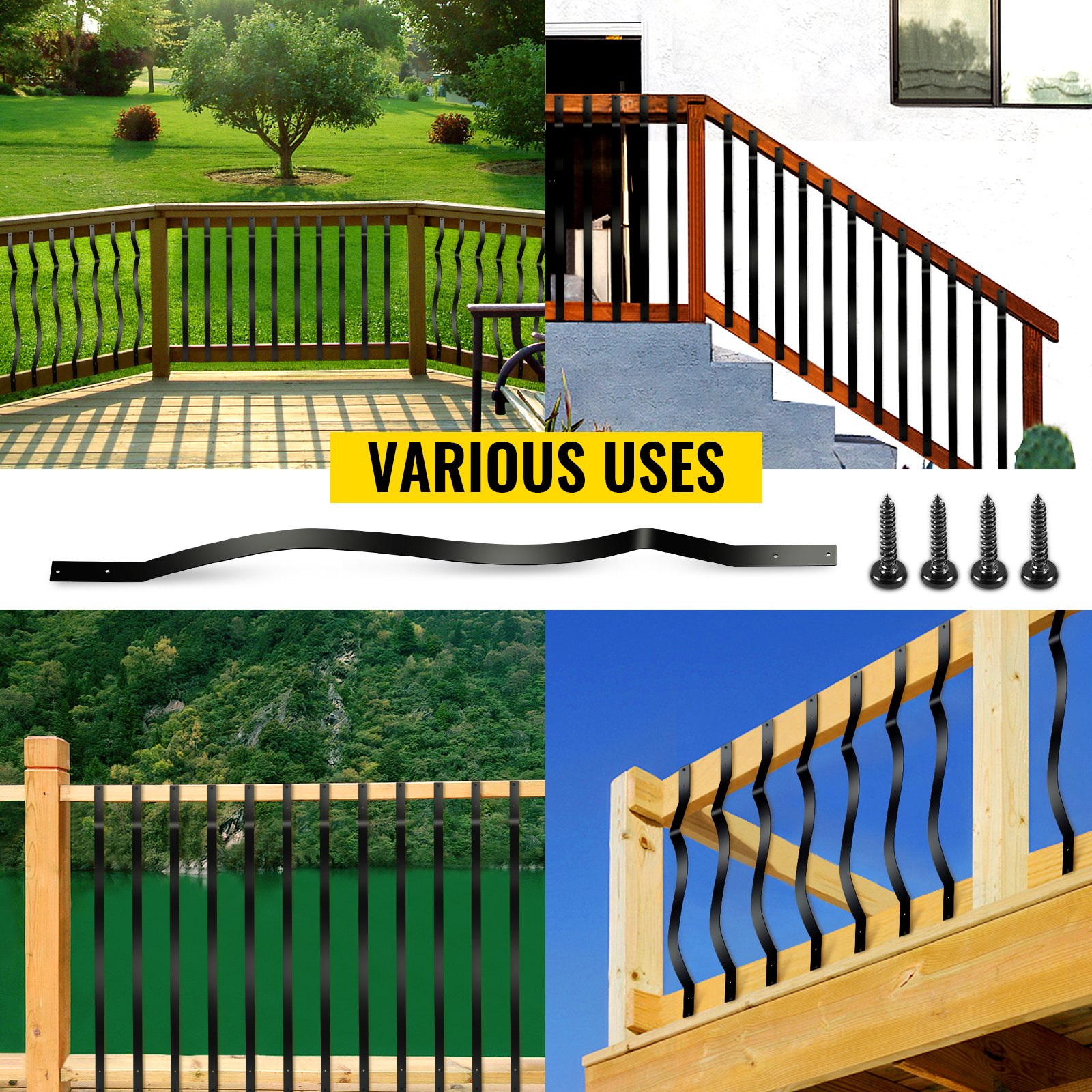 VEVOR 61 Piezas Balaustre Curvo de Aluminio 82 x 2,5 cm Contour Baluster Negro