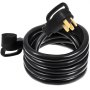 Cable de extensión VEVOR rv enrollado con conectores negros y enchufes resistentes.