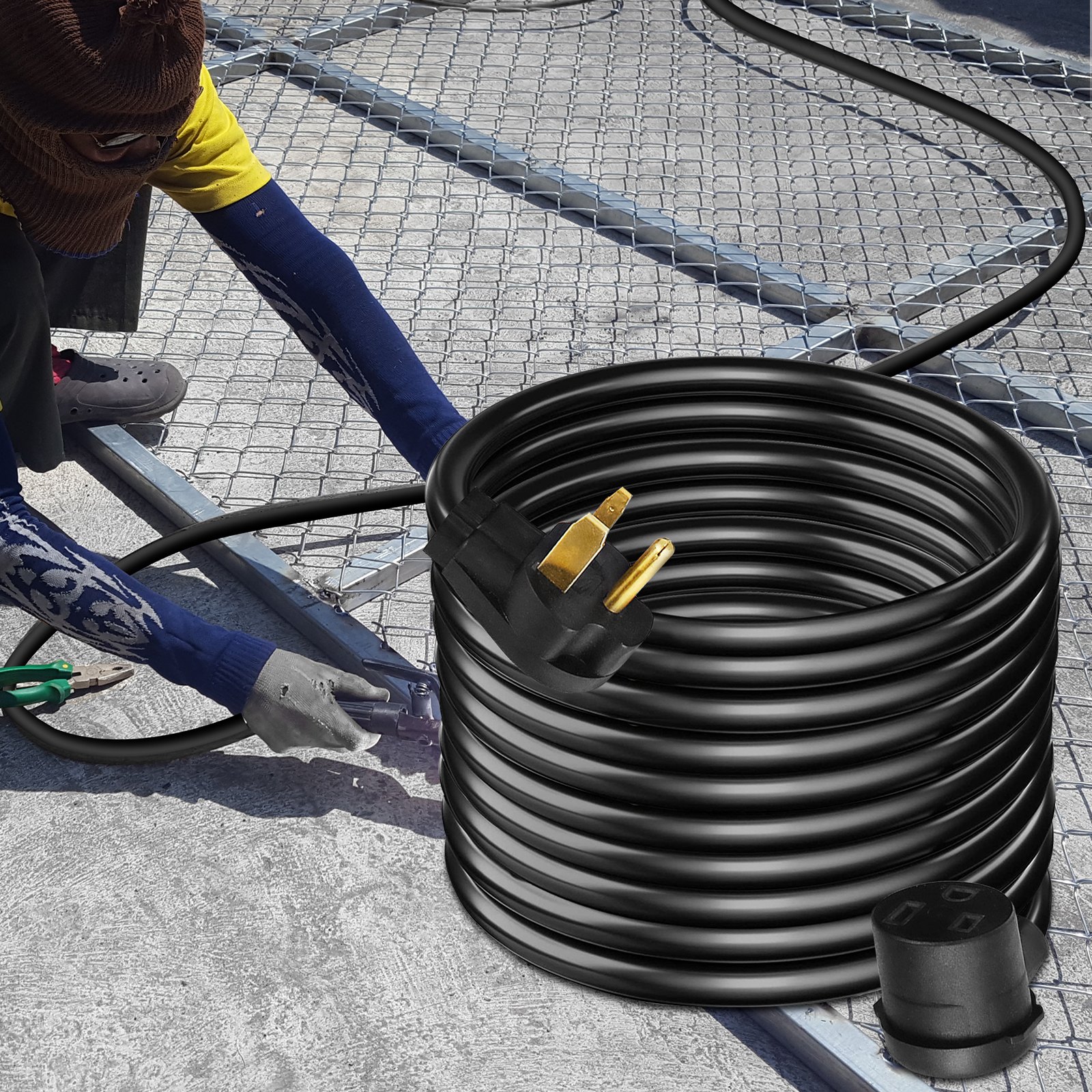 Cable de extensión para soldador VEVOR de 40 A, 7,6 m, 250 V, con enchufe NEMA 6-50, calibre 8, 3 clavijas para MIG, Lincoln, Plasma, Miller y TIG.