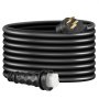 Cable de extensión de alimentación de costa para RV VEVOR negro enrollado con enchufe y conector.