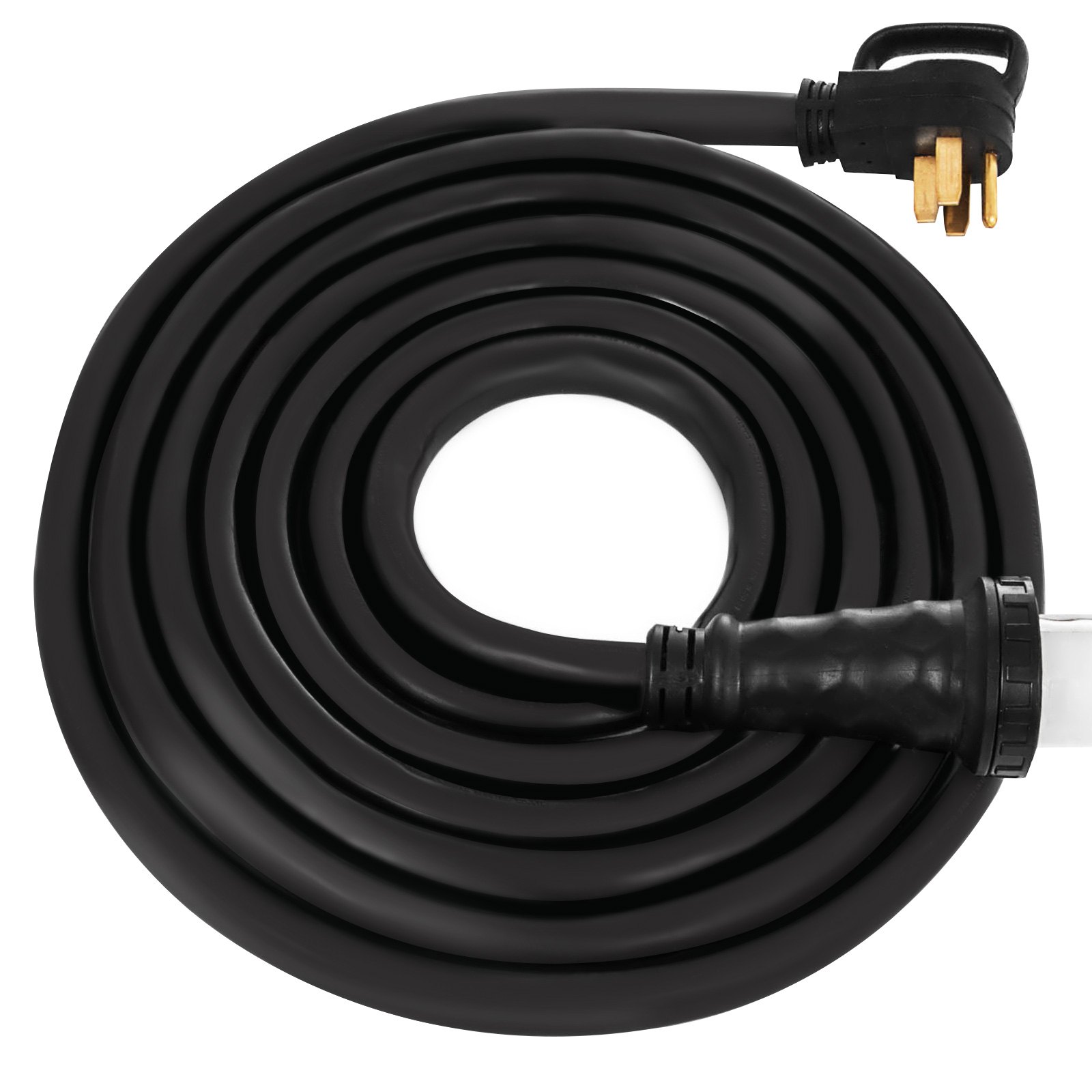 Cable de extensión de alimentación de costa para RV VEVOR en espiral negro con conectores.