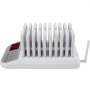 Sistema de buscapersonas para restaurantes VEVOR con 20 elegantes buscapersonas blancos sobre una base de carga.