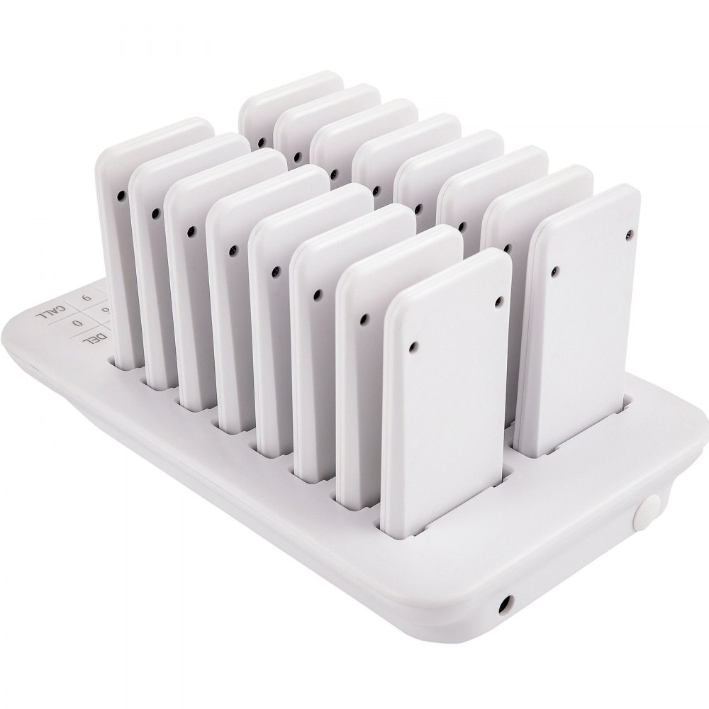 VEVOR Restaurante Buscapersonas 16 Posavasos Sistema de buscapersonas Max 98 Buscapersonas de guardería Sistema de llamadas en cola de buscapersonas inalámbrico 350-500m con vibración, parpadeo y zumbador para distancia social Camión de comida Hoteles Cafeterías
