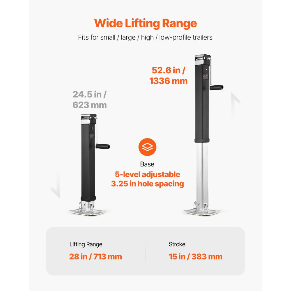 VEVOR Gato de Remolque, Carga Dinámica de 3629 kg, con Montaje en Tubo Soldado y Mango Ergonómico, Recorrido Vertical 380 mm, Apto para Remolques de RV, Caballos, Utilitarios, Campamentos y Yates