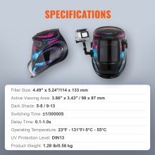VEVOR-casco de soldadura con oscurecimiento automático, Color verdadero, con energía Solar, 4 sensores de arco, sombra ancha 5-8/9-13 para máscara de capucha de soldadura TIG MIG ARC