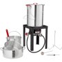 Freidora de pavo VEVOR, juego de vaporera para pavo de 30 cuartos y pescado de 10 cuartos, olla de aluminio para freír mariscos al aire libre, caldera de gas propano con quemador de 54,000 BTU, incluye cestas, rejilla perforada para aves y termómetro.