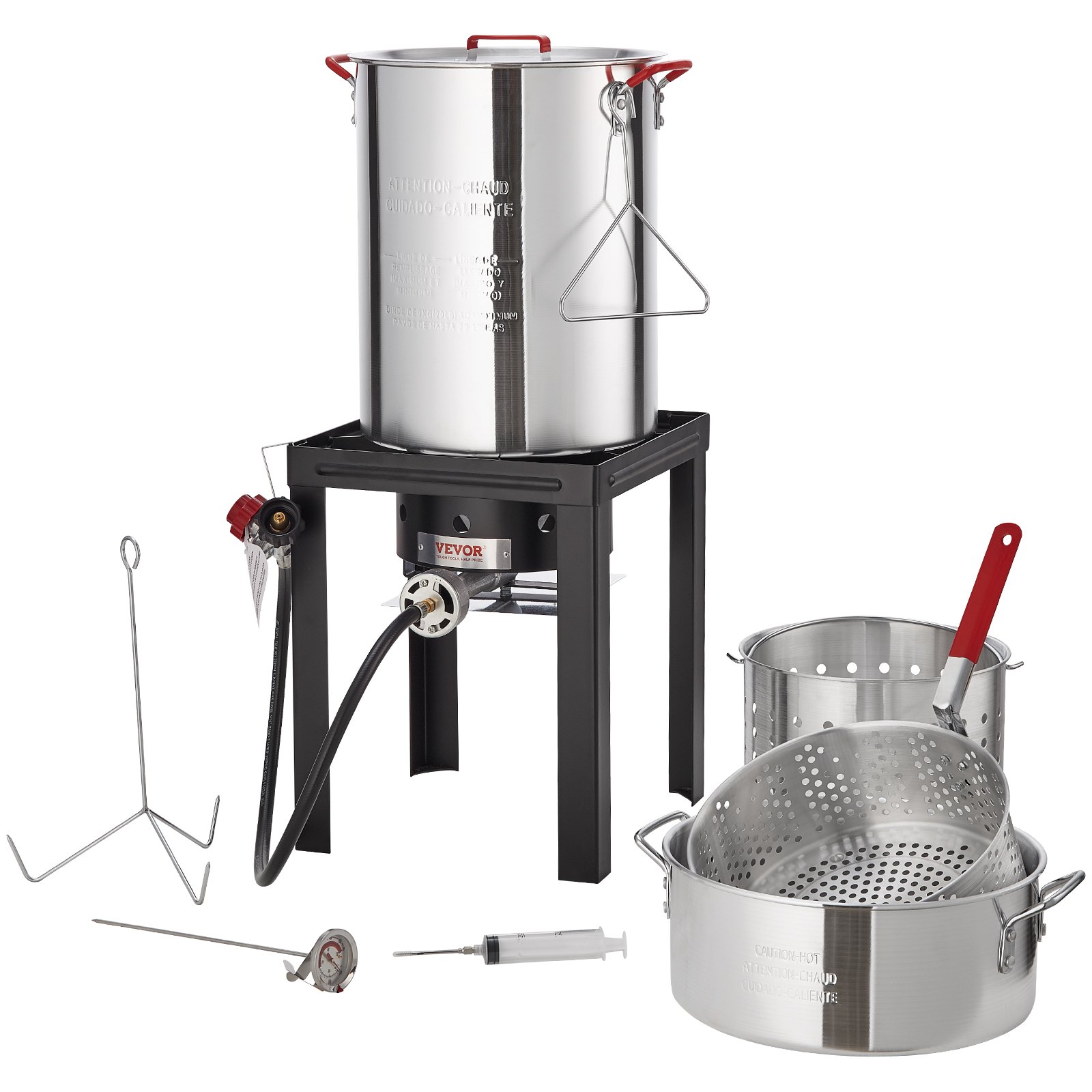 Freidora de pavo VEVOR con olla de acero inoxidable, quemador, manguera de propano y accesorios.