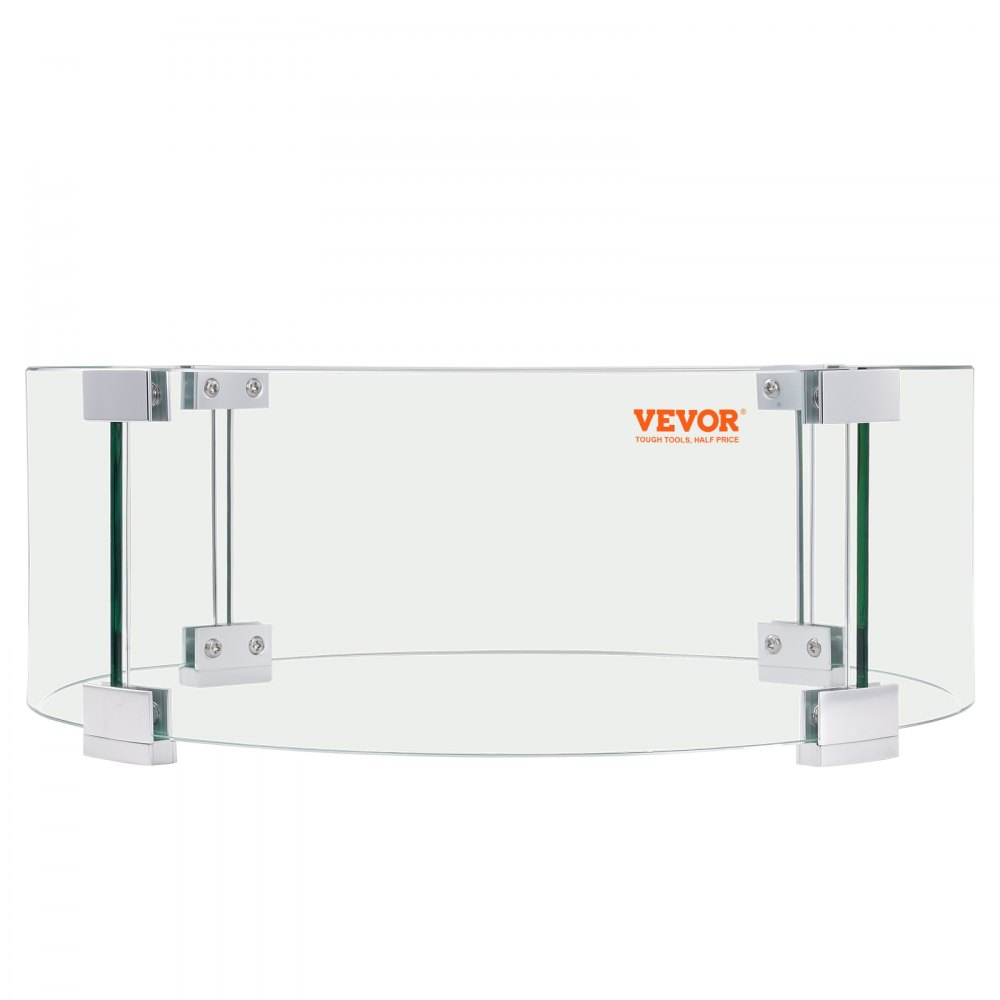Protector contra el viento para fogatas VEVOR con vidrio transparente y elegantes soportes de metal.
