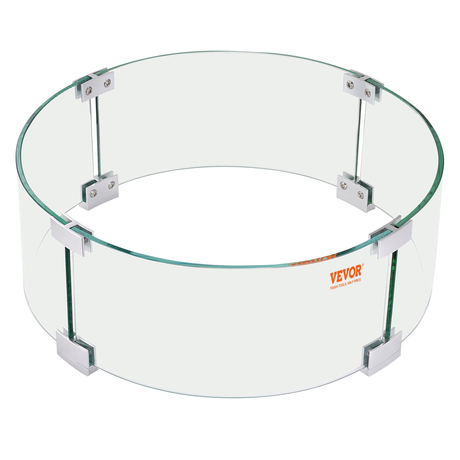 Protector contra el viento para fogatas VEVOR, vidrio templado redondo con soportes de metal para protección en exteriores.