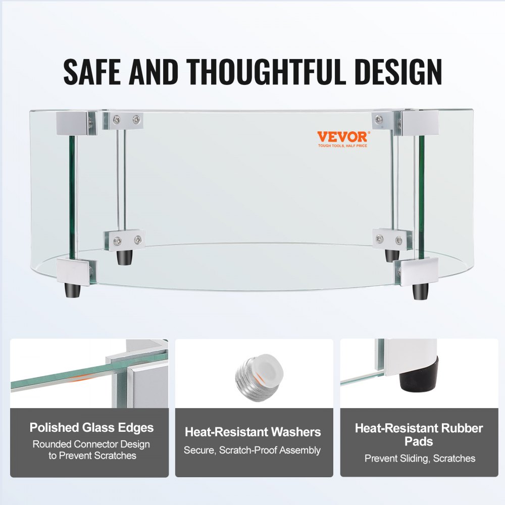 VEVOR Protector contra el viento para brasero, 740x214 mm Pantalla contra el viento de vidrio templado Pantalla protectora redonda Protector de llama transparente a prueba de viento Espesor 6 mm