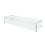 Protector contra el viento de vidrio VEVOR, panel de vidrio transparente rectangular con soportes de esquina de metal y patas de plástico.