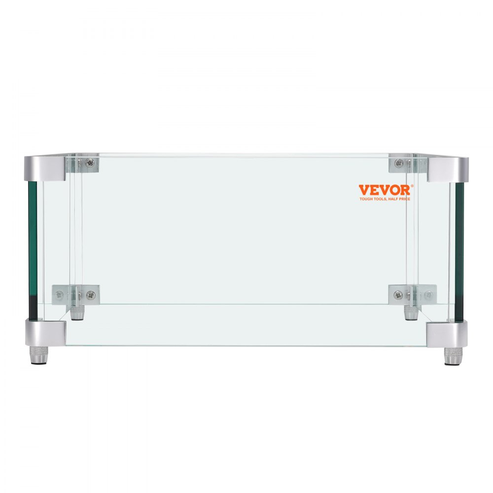 VEVOR - Protector de viento para fogatas de gas cuadradas (38 x 38 x 18 cm), transparente, templado, de vidrio cuadrado de 0,8 cm de grosor, con soporte de esquina resistente y patas