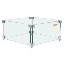 VEVOR Protector de viento para hogueras de gas para mesa de fuego cuadrada, 15 x 15 x 7 pulgadas, protector de viento templado transparente para hogueras, protector de vidrio cuadrado de 0,31 pulgadas de grosor, panel de vidrio con soporte de esquina dura y pies