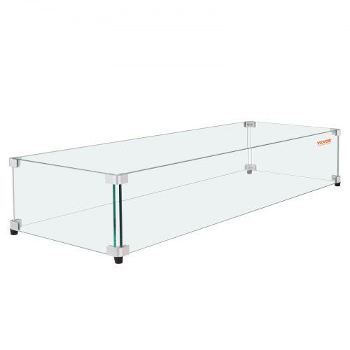VEVOR - Protector de viento de vidrio para mesa de fogata rectangular (74 x 33 x 16,5 cm), panel de vidrio templado resistente de 0,8 cm de grosor con soporte de esquina de aluminio duro y patas de goma, fácil de montar.