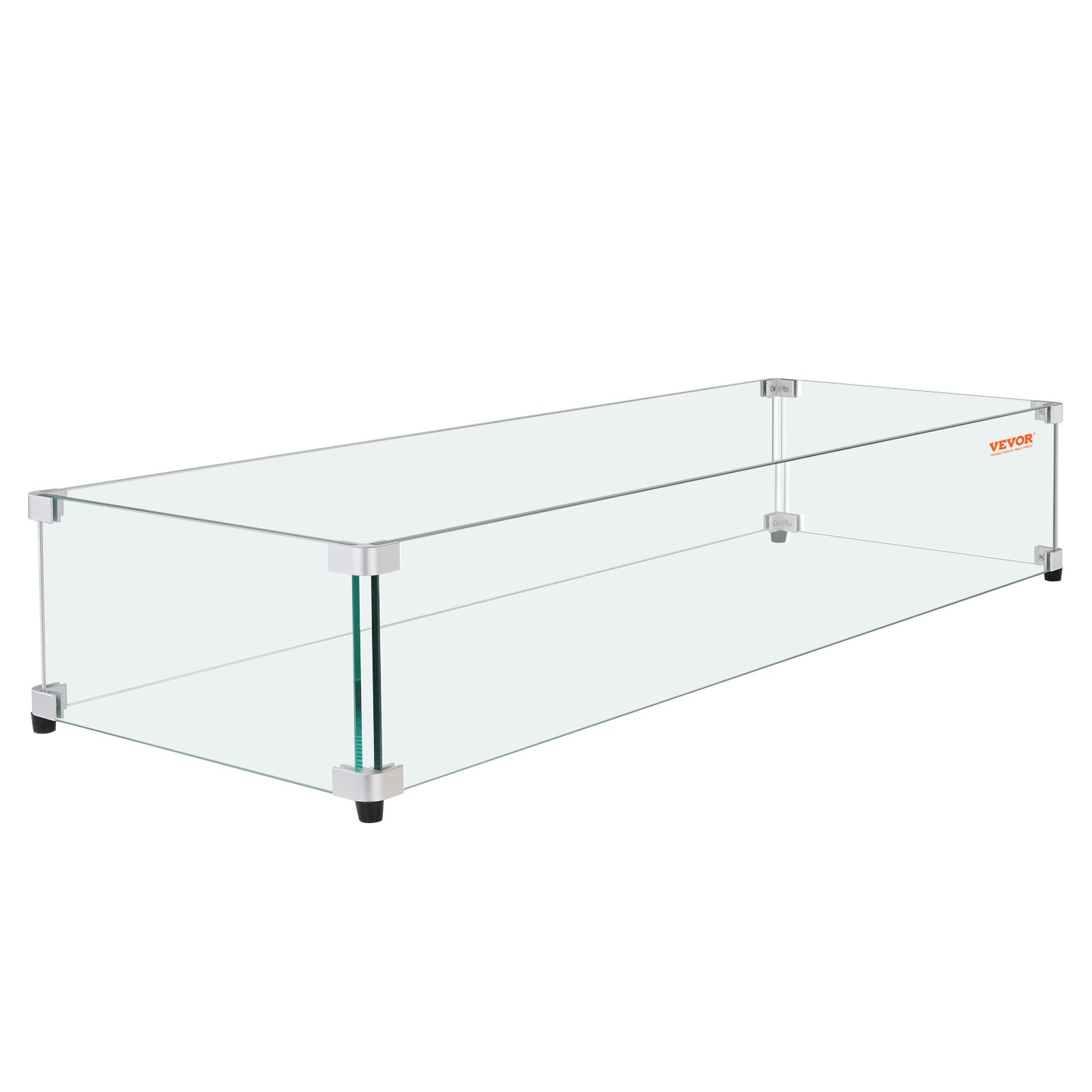 Rejilla de protección contra el viento de vidrio VEVOR con paneles transparentes y soportes de metal para proteger fogatas al aire libre.