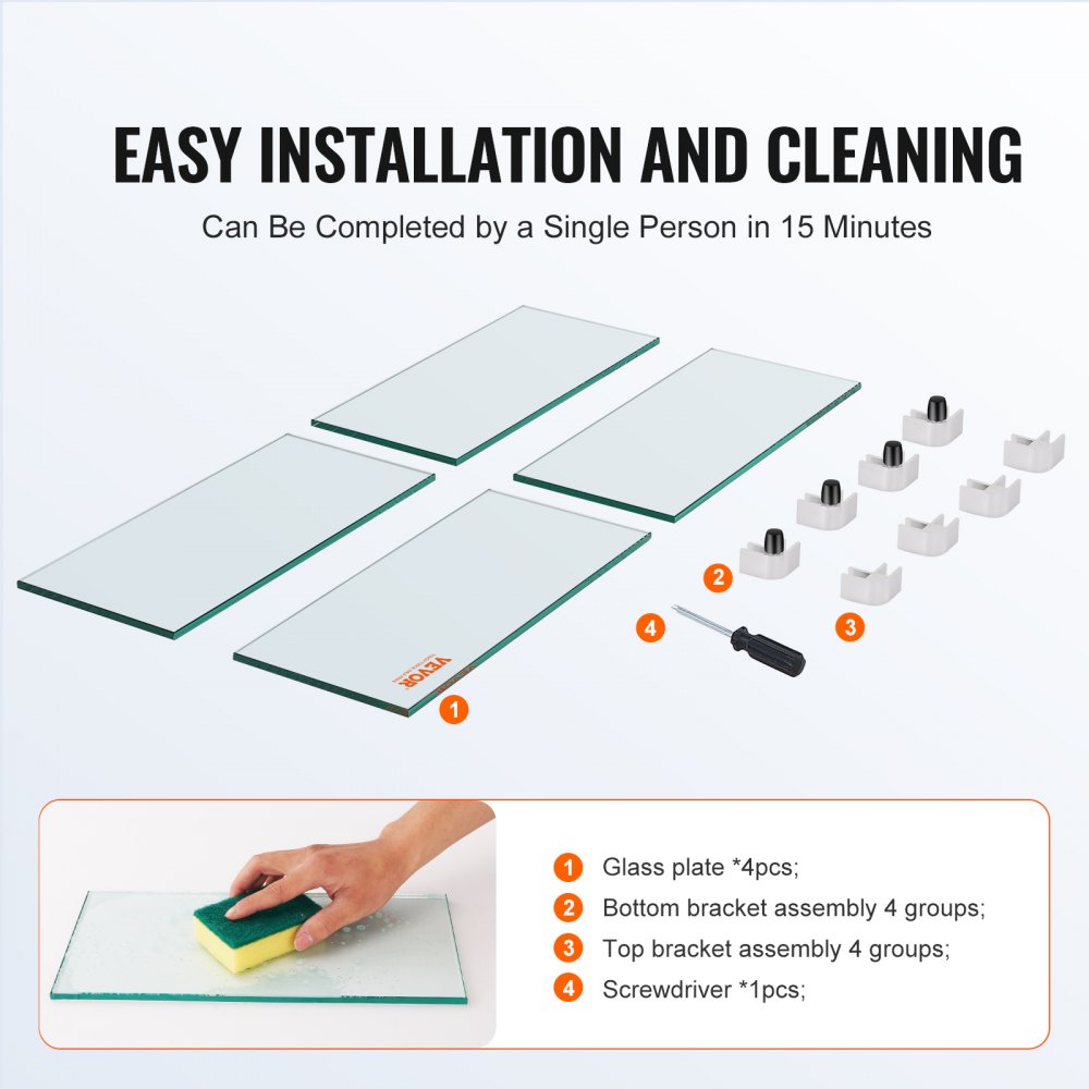 VEVOR - Protector de viento para fogatas de gas cuadradas (48 x 48 x 19 cm), transparente, templado, de vidrio cuadrado de 8 mm de grosor, con soporte de esquina rígido y patas.