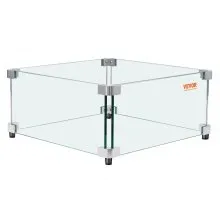 VEVOR Protector de viento para hogueras de gas para mesa de fuego cuadrada, 19 x 19 x 7,5 pulgadas, protector de viento templado transparente para hogueras, protector de vidrio cuadrado de 0,31 pulgadas de grosor, panel de vidrio con soporte de esquina dura y pies