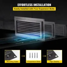 Ventilación de inundación VEVOR, ventilación de inundación de base de 8" de alto x 16" de ancho, para reducir el daño de la base y el riesgo de inundación, negro, ventilación de inundación montada en la pared, para espacios de arrastre, garajes y recintos de altura completa