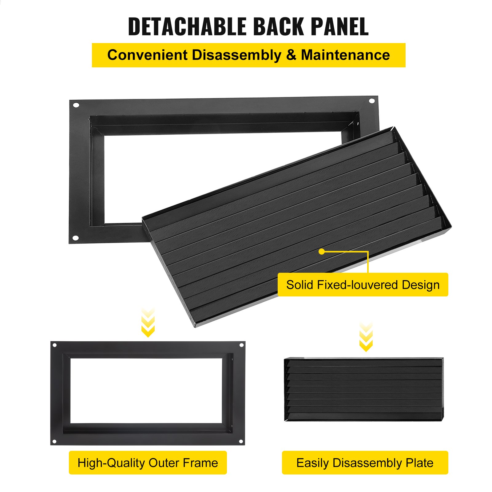 VEVOR Ventilación de Inundación con Placa Posterior y Placa de Obturador, Ventilación de Pared Bidireccional Acero Galvanizado para Protección Contra Inundaciones, Apertura Ventilación 8" x 16", Negro