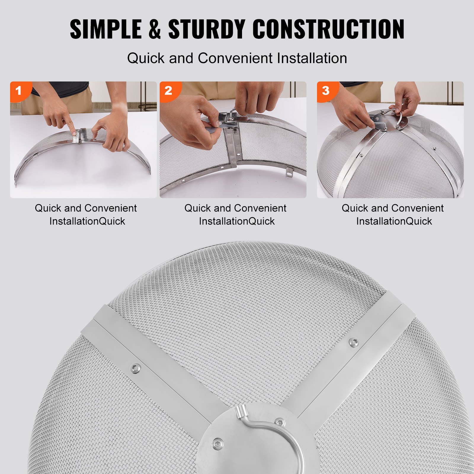 Pantalla protectora contra chispas VEVOR para fogatas redondas de 68,5 cm (27"). Cubierta metálica reforzada de acero de alta resistencia. Tapa para fogatas de exterior. Pantalla superior de fácil apertura con asa de anillo para fogatas de patio y jardín.