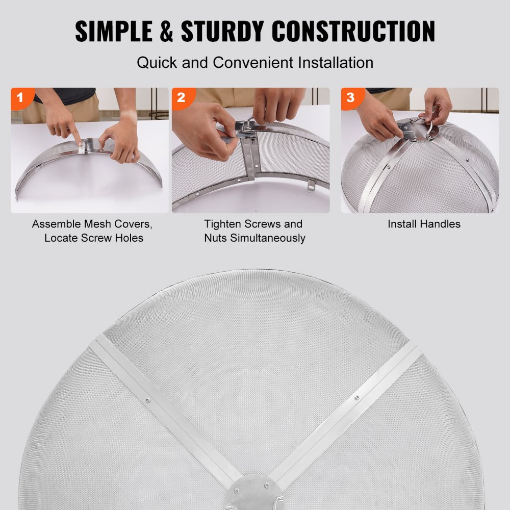 VEVOR - Pantalla protectora redonda de 91 cm para fogatas, cubierta metálica reforzada de acero resistente, tapa para fogatas de exterior, cubierta superior de fácil apertura con asa de anilla para patios y patios traseros.