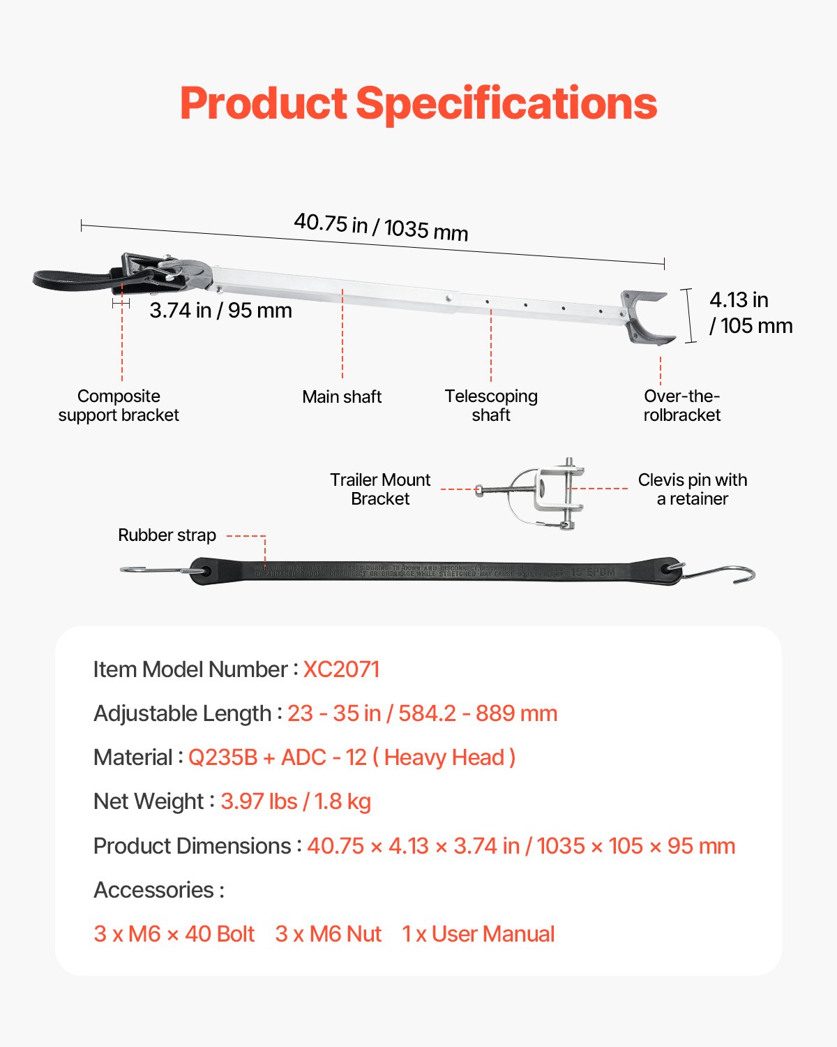 Protector de popa VEVOR, 23-35 pulgadas, ajustable, con cabezal compuesto, resistente a la corrosión, fácil de instalar, para motores fueraborda de menos de 100 HP, apto para rodillos y remolques.
