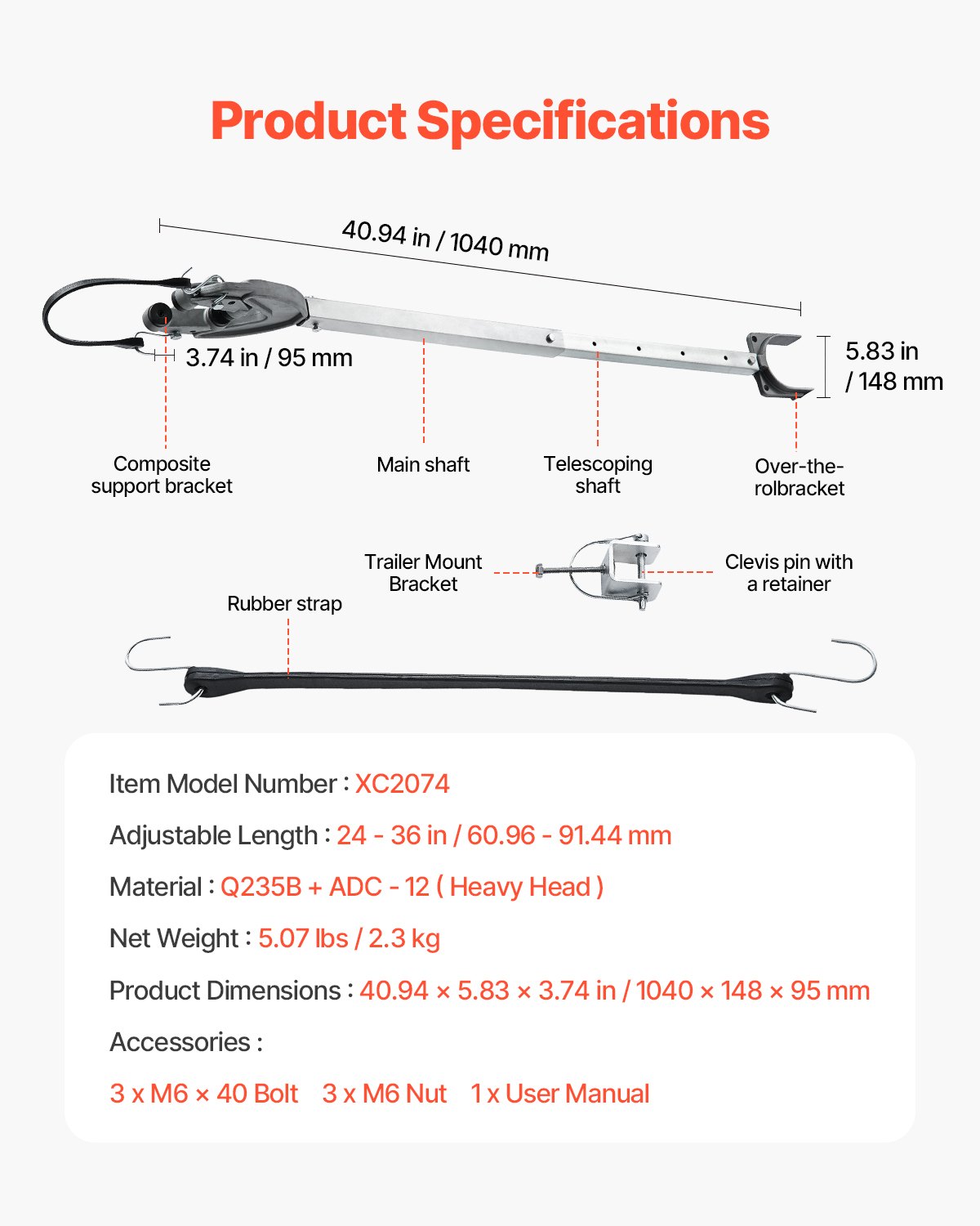 Protector de popa VEVOR, 24-36 pulgadas, ajustable, con cabezal resistente, resistente a la corrosión, fácil de instalar, para motores fueraborda de menos de 100 HP, apto para rodillos y remolques.