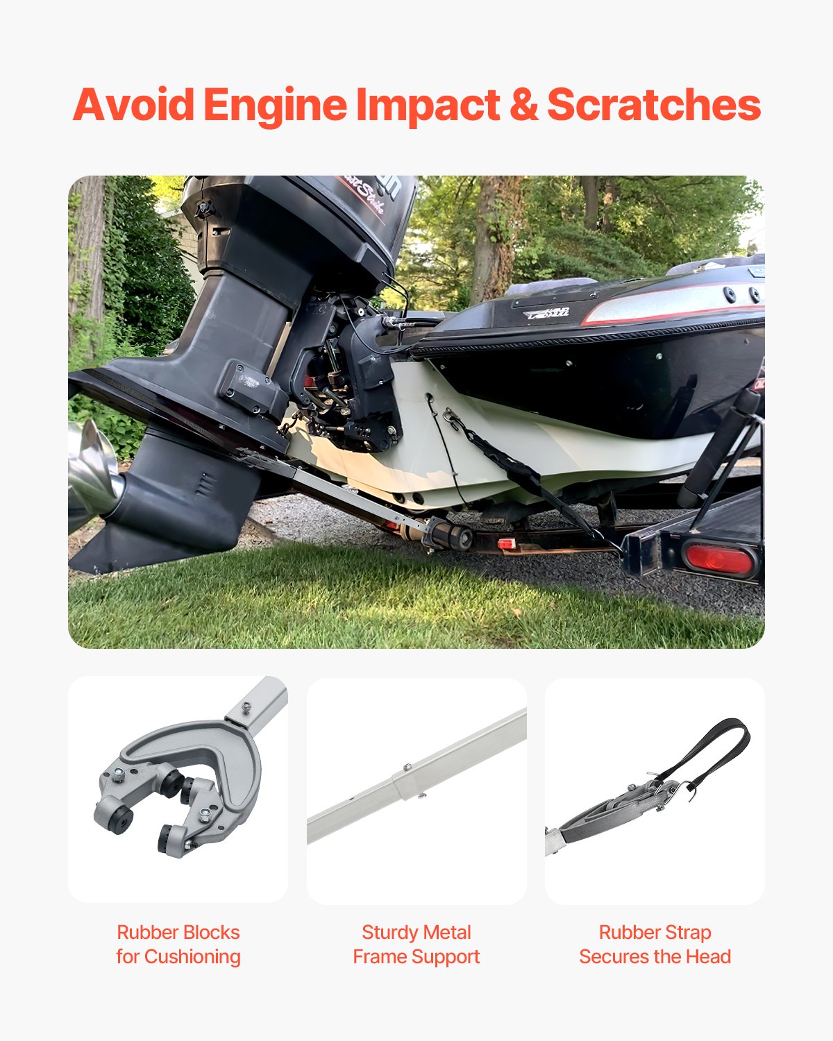 Protector de popa VEVOR, 32-44 pulgadas, ajustable, con cabezal resistente, resistente a la corrosión, fácil de instalar, para motores fueraborda de menos de 100 HP, apto para rodillos y remolques.