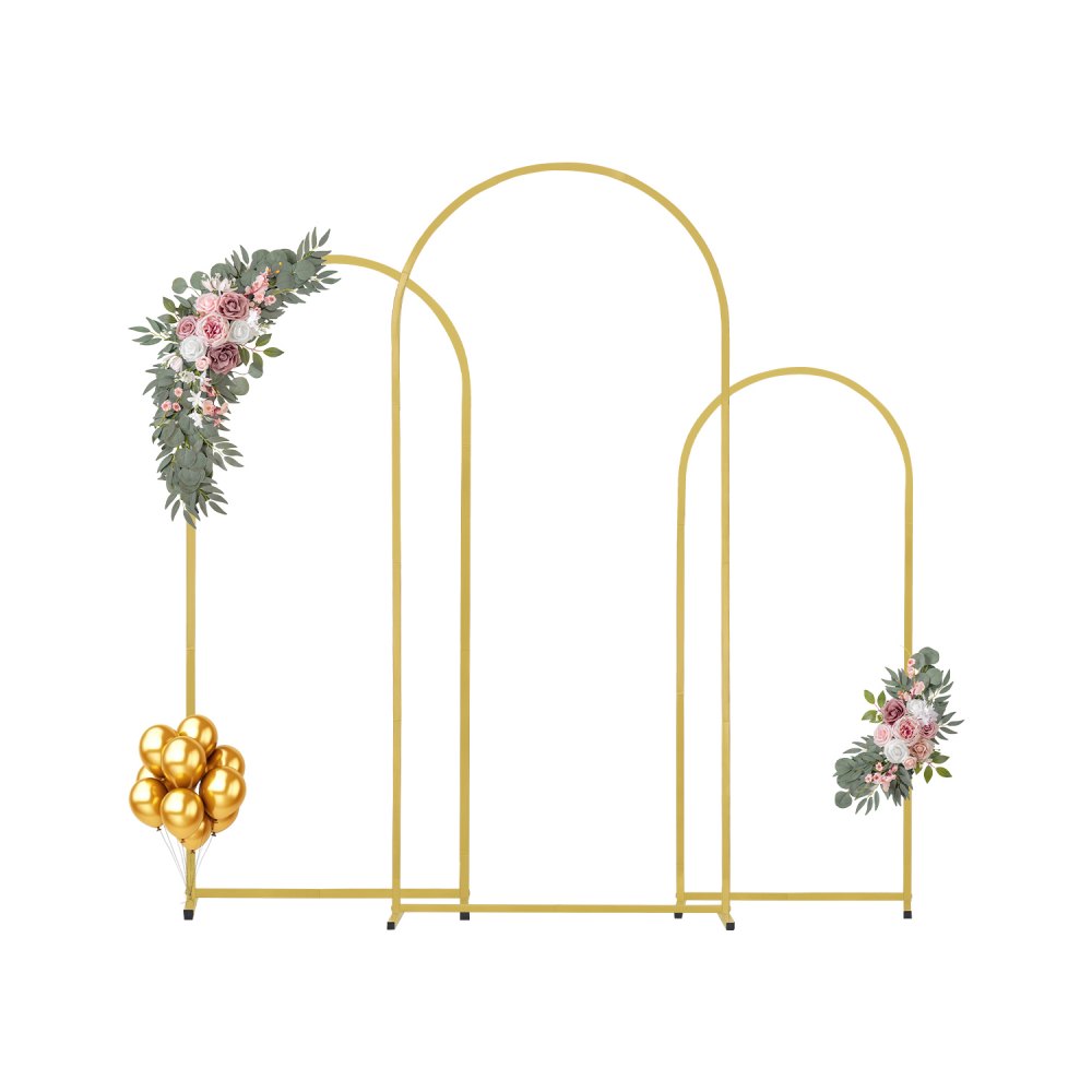 VEVOR - Soporte de fondo para arco de boda (juego de 3), soporte estable de metal con conexión de caja y diseño de barra transversal, soporte dorado fácil de montar con metal de primera calidad, ideal para cumpleaños, celebraciones y festividades.
