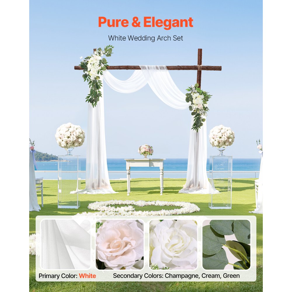 VEVOR Kit de arcos de flores artificiales para bodas (paquete de 3) con tela para drapear arcos de bodas de 21 pies, flores de arco para ceremonias de bodas y telón de fondo de recepción, decoración de bodas (blanco)