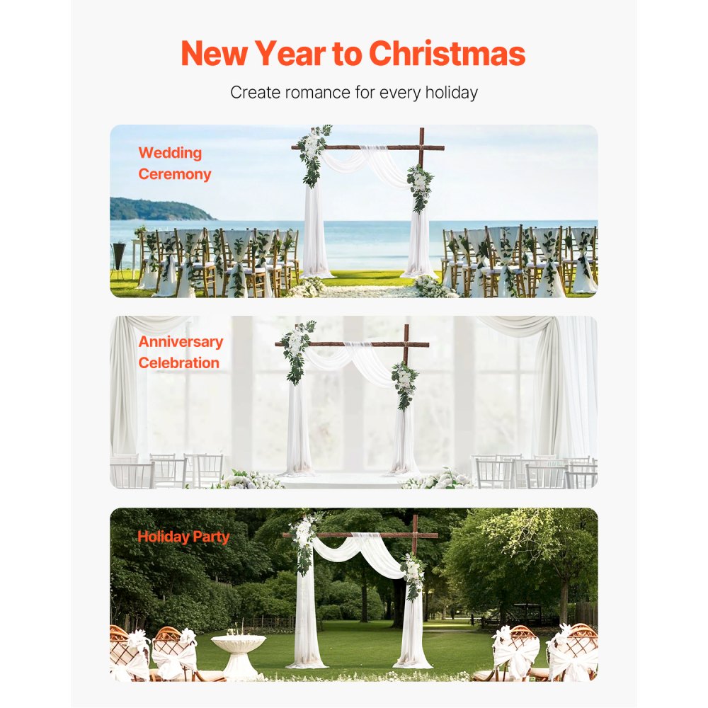 VEVOR Kit de arcos de flores artificiales para boda, arcos de flores blancas con cortinas (paquete de 3) - 2 arreglos florales, 1 cortina transparente, para ramos de ceremonia, decoración de fondo de recepción