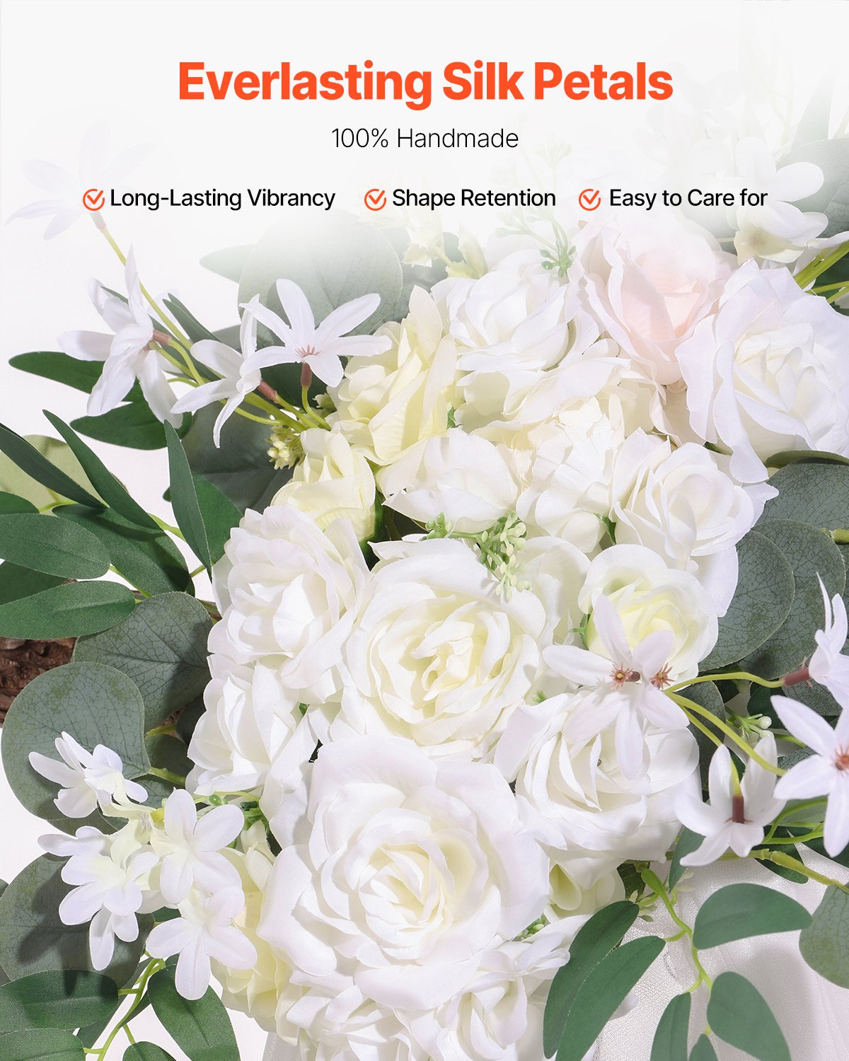 VEVOR Kit de arcos de flores artificiales para bodas (paquete de 3) con tela para drapear arcos de bodas de 21 pies, flores de arco para ceremonias de bodas y telón de fondo de recepción, decoración de bodas (blanco)