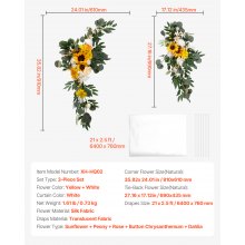 VEVOR Kit de arcos de flores artificiales para bodas (paquete de 3) con tela para drapear arcos de bodas de 21 pies, flores de arco para ceremonias de bodas y telón de fondo de recepción, decoración de bodas (girasol)