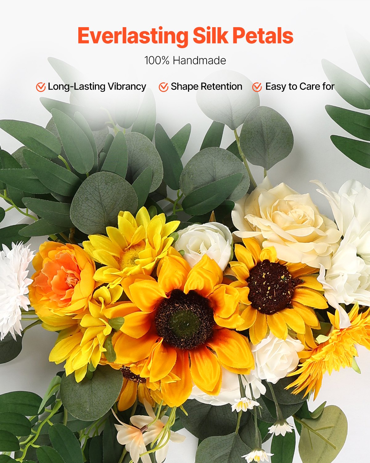 VEVOR Kit de arcos de flores artificiales para bodas (paquete de 3) con tela para drapear arcos de bodas de 21 pies, flores de arco para ceremonias de bodas y telón de fondo de recepción, decoración de bodas (girasol)