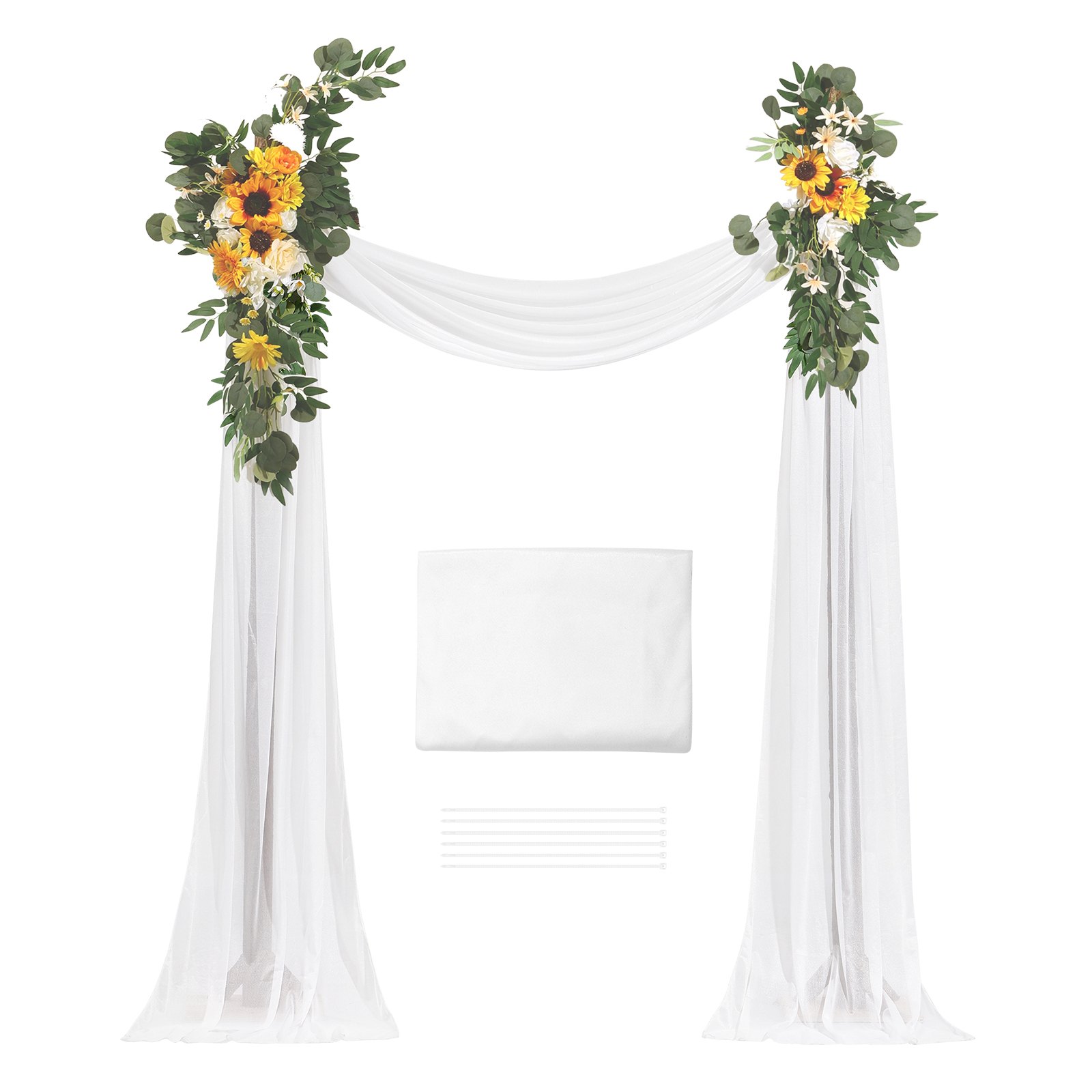 VEVOR Kit de arcos de flores artificiales para bodas (paquete de 3) con tela para drapear arcos de bodas de 21 pies, flores de arco para ceremonias de bodas y telón de fondo de recepción, decoración de bodas (girasol)