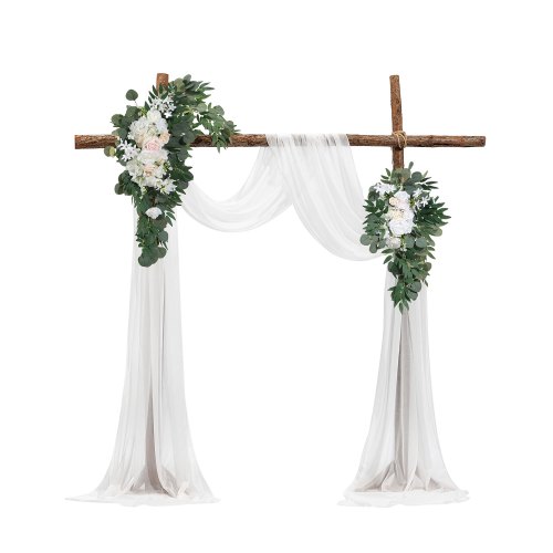 VEVOR Kit de arcos de flores artificiales para boda, arcos de flores blancas con cortinas (paquete de 4) - 2 arreglos florales, 2 cortinas transparentes, para ramos de ceremonia, decoración de fondo de recepción