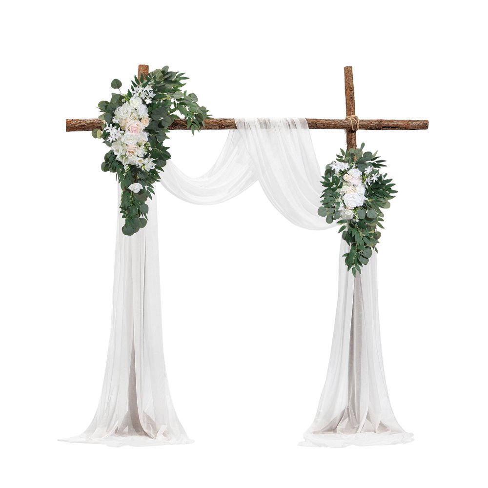 VEVOR Kit de arcos de flores artificiales para boda, arcos de flores blancas con cortinas (paquete de 4) - 2 arreglos florales, 2 cortinas transparentes, para ramos de ceremonia, decoración de fondo de recepción